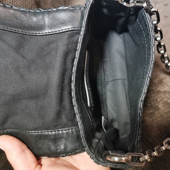 Black/Silver Perforated Lamb Leather Crossbody EUC #238 - Picture 4 of 11